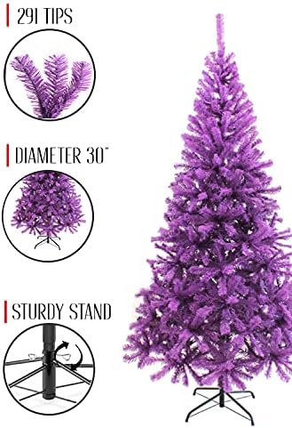 עץ חג המולד האורן הקנדי הסגול 4 'סגול | 291 טיפים, דיא 30 | כולל דוכן מתכת